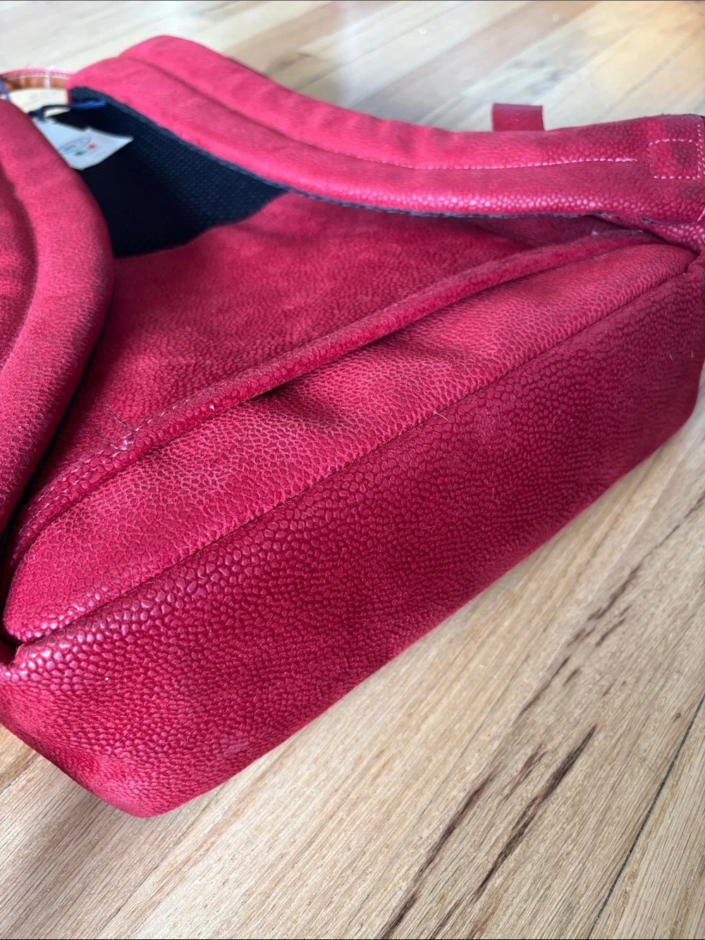 Bric's Red Pebbled Leather Backpack with Tan Accents